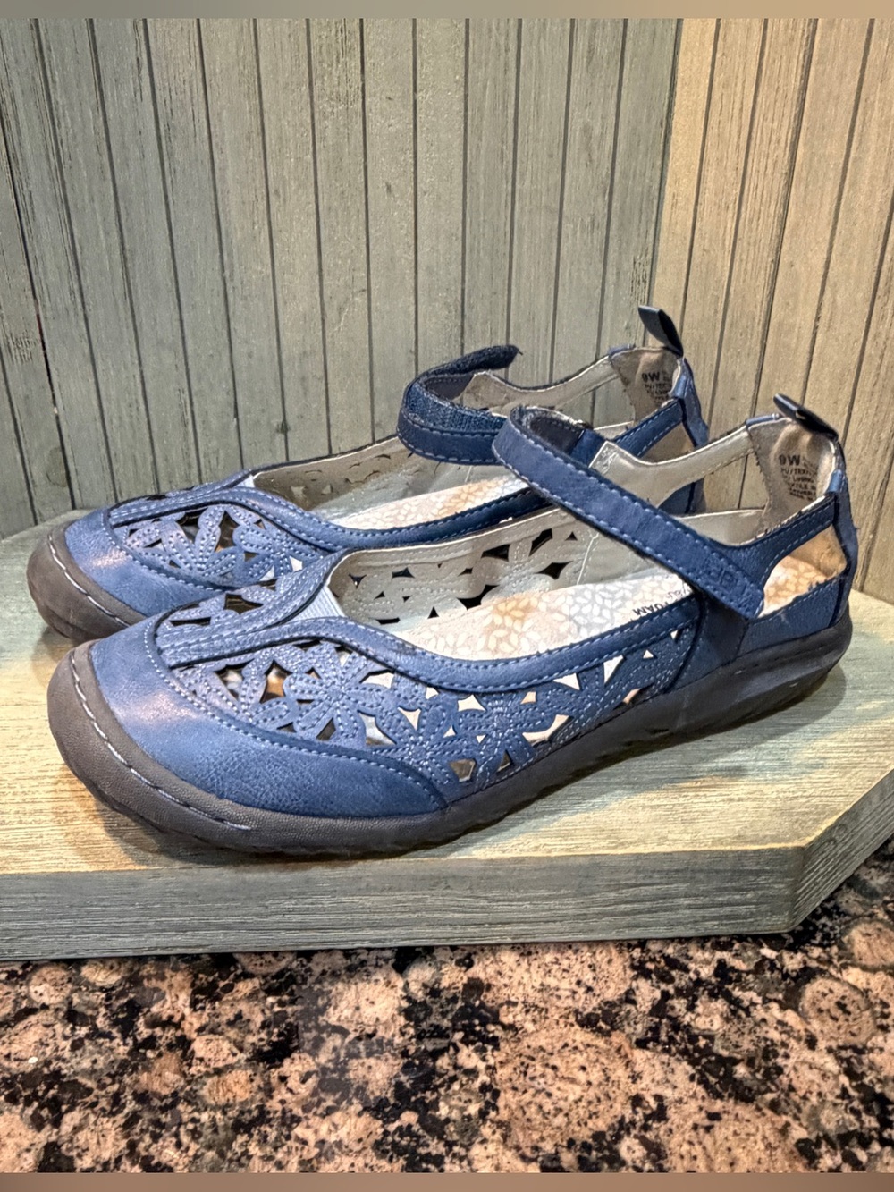 Jambu Cornflower Blue Cutout Mary Jane Flats with Adjustable Strap 9W